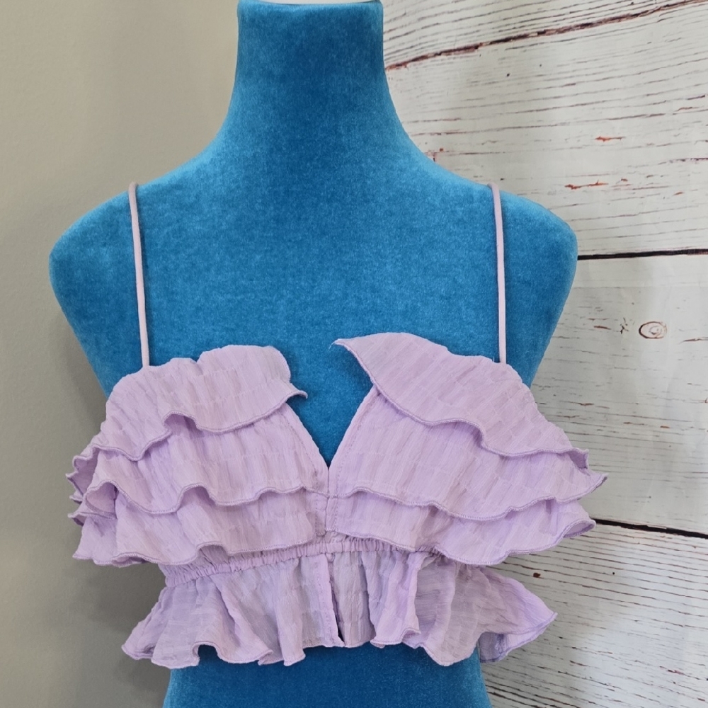 SHEIN Lavender Ruffle Tiered Crop Cami Top Size Small